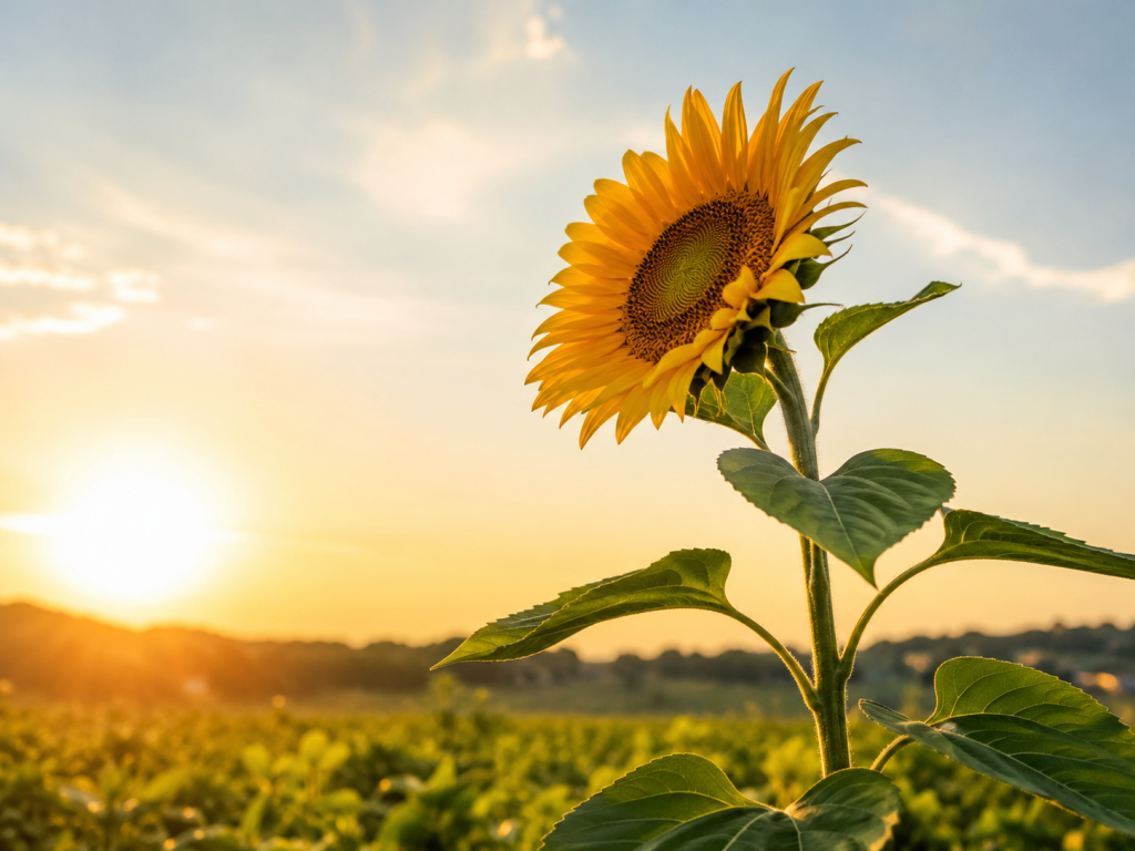 A sunflower stretches toward the sky